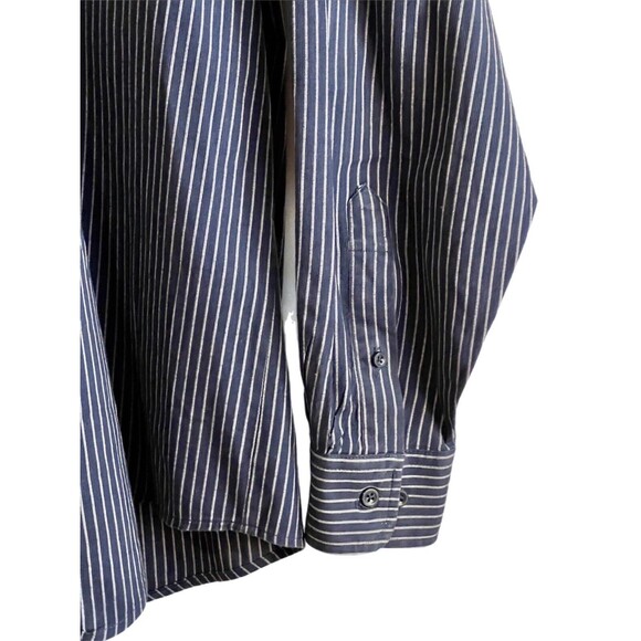 Men’s L’Homme Navy Blue and Gray Striped Dress Shirt 16-161/2 Cotton Honduras LG - Picture 4 of 7
